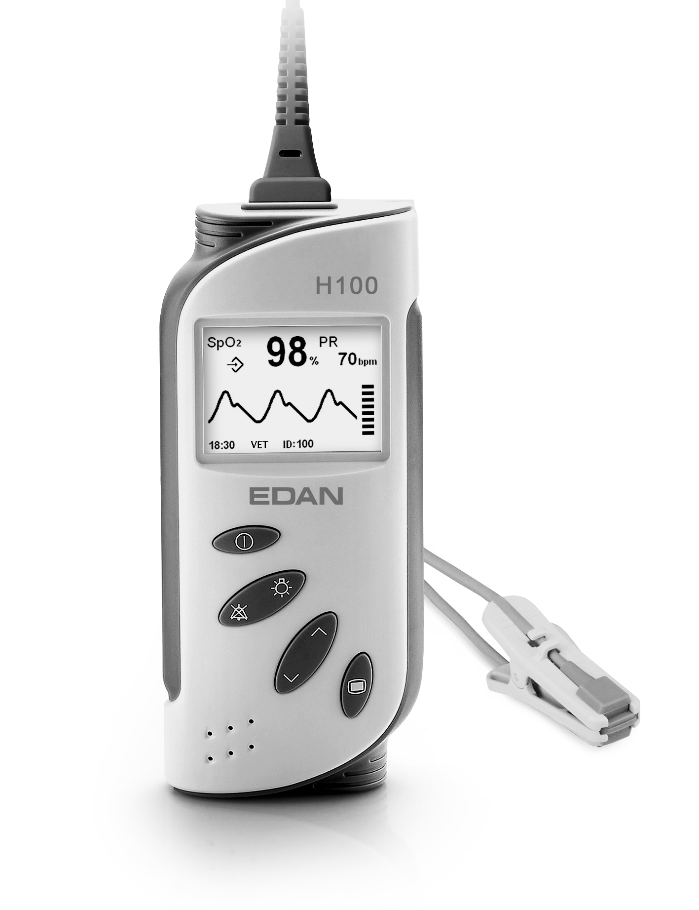 Pulse Oximeter Handheld Oximeter Battery Operated Audible and Visual Alarm by MDPro Edan USA  ID H100B